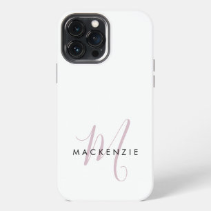 Elegant Modern White Blush Pink Script Monogram iPhone 13 Pro Max Case