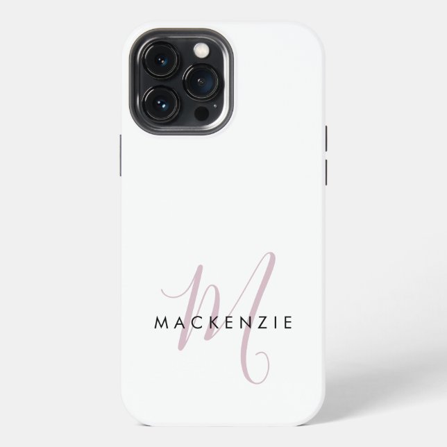 Elegant Modern White Blush Pink Script Monogram iPhone Case (Back)