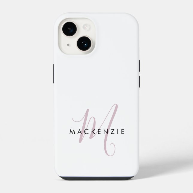 Elegant Modern White Blush Pink Script Monogram iPhone Case (Back)