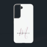 Elegant Modern White Blush Pink Script Monogram Samsung Galaxy Case<br><div class="desc">Elegant Modern White Blush Pink Script Monogram Phone Case.  An elegant Blush Pink script monogram combined with a clean black san-serif font makes for a contemporary look.</div>