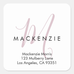 Elegant Modern White Blush Pink Script Monogram Square Sticker