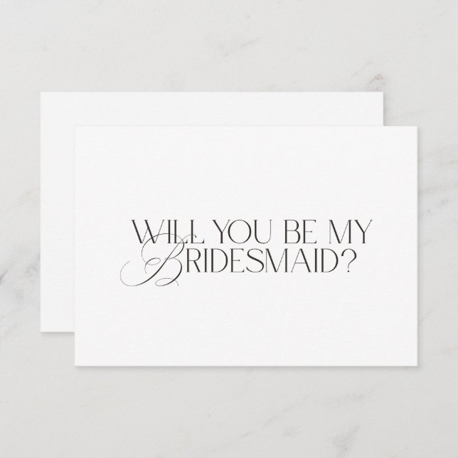 Elegant Modern White Bridesmaid Proposal Card (Front/Back)