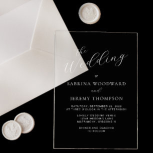Elegant Modern White Calligraphy Wedding Acrylic Invitations