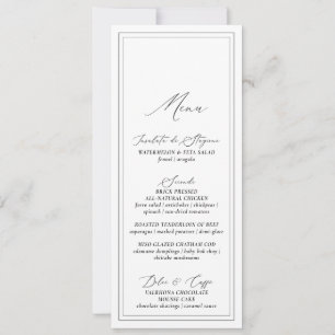 Elegant Modern White Calligraphy Wedding Menu Card