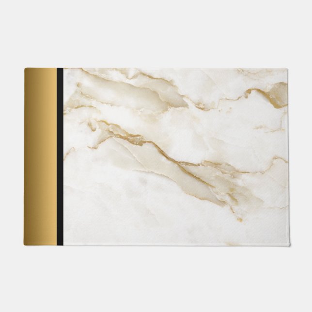 Elegant Modern White Cream Gold Marble Pattern Doormat (Front)