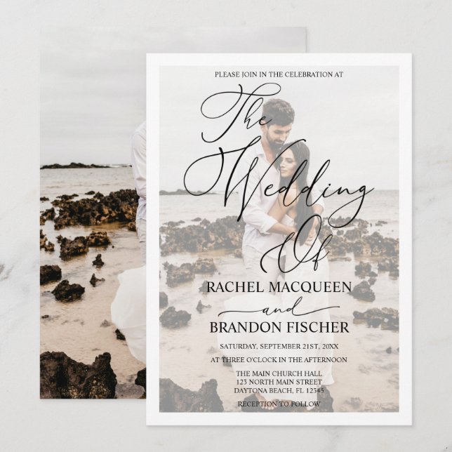 Elegant Modern White Framed Couple Photo Wedding Invitation (Front/Back)