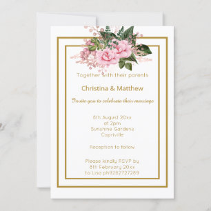 ELEGANT MODERN WHITE GOLD FLORAL WEDDING INVITATION