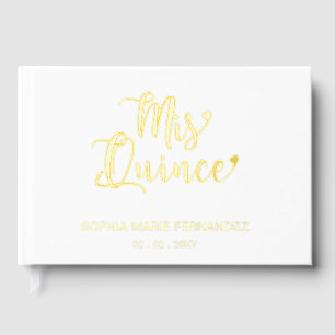 Elegant Modern White Gold Quinceañera Guest Book