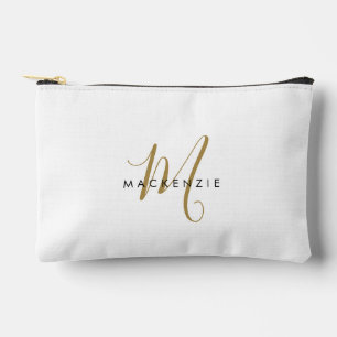 Elegant Modern White Gold Script Monogram Accessory Pouch