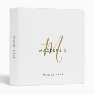 Elegant Modern White Gold Script Monogram Binder