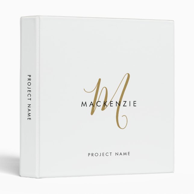 Elegant Modern White Gold Script Monogram Binder (Front/Spine)