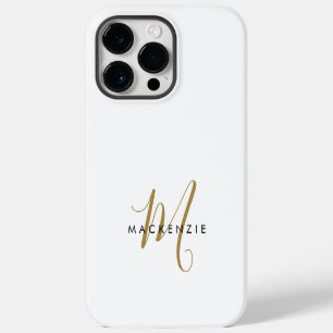 Elegant Modern White Gold Script Monogram iPhone 14 Pro Max Case