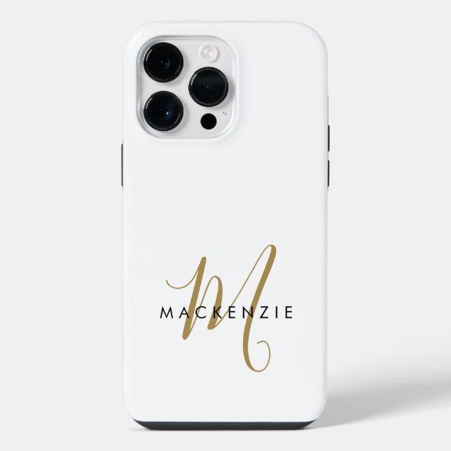 Elegant Modern White Gold Script Monogram iPhone Case (Back)