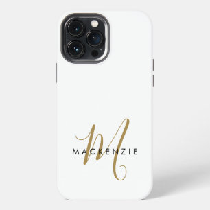 Elegant Modern White Gold Script Monogram iPhone 13 Pro Max Case