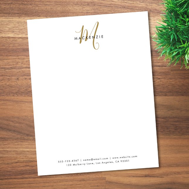 Elegant Modern White Gold Script Monogram Letterhead (Creator Uploaded)