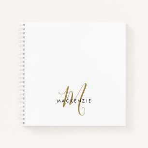 Elegant Modern White Gold Script Monogram Notebook