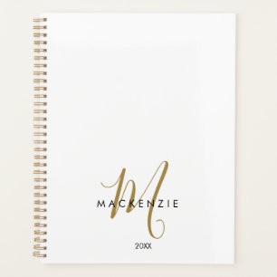 Elegant Modern White Gold Script Monogram Planner
