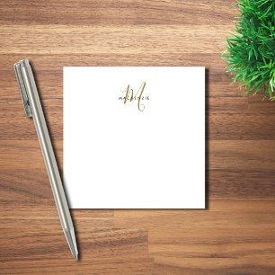 Elegant Modern White Gold Script Monogram Post-it Notes