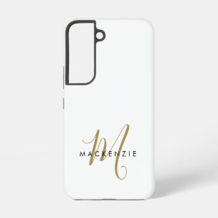 Elegant Modern White Gold Script Monogram Samsung Galaxy Case