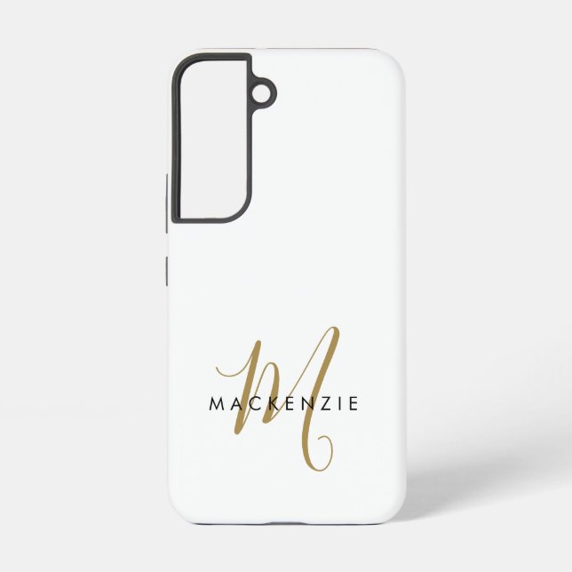 Elegant Modern White Gold Script Monogram Samsung Galaxy S22 Case (Back)