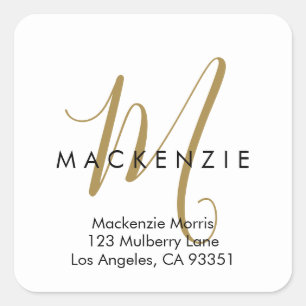 Elegant Modern White Gold Script Monogram Square Sticker