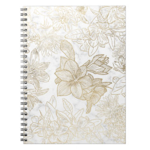 Elegant modern white gray gold marble floral notebook