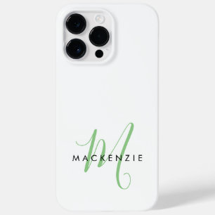 Elegant Modern White Green Script Monogram Case-Mate iPhone 14 Pro Max Case
