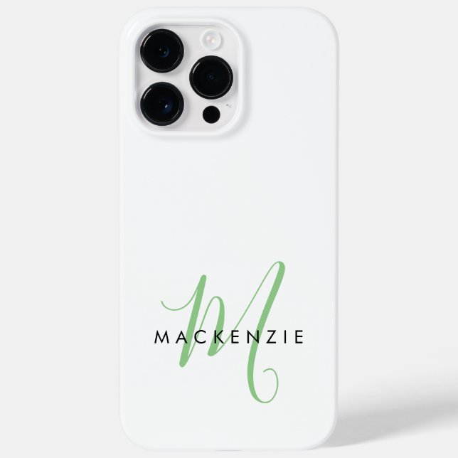 Elegant Modern White Green Script Monogram Case-Mate iPhone Case (Back)