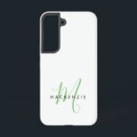 Elegant Modern White Green Script Monogram Samsung Galaxy Case<br><div class="desc">Elegant Modern White Green Script Monogram Phone Case.  An elegant green script monogram combined with a clean black san-serif font makes for a contemporary look.</div>