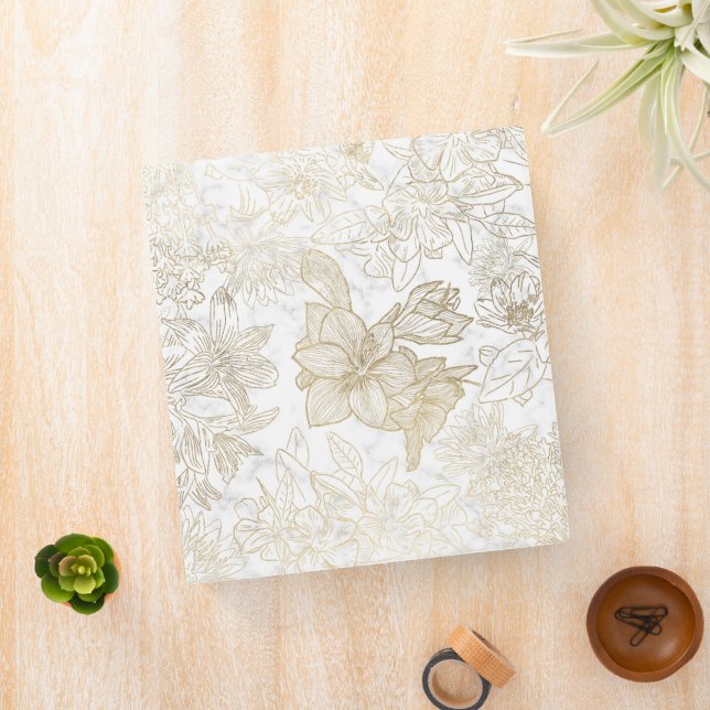 Elegant modern white grey gold marble floral binder (In Situ)