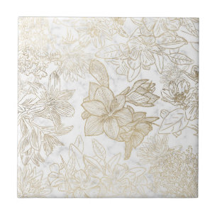 Elegant modern white grey gold marble floral tile