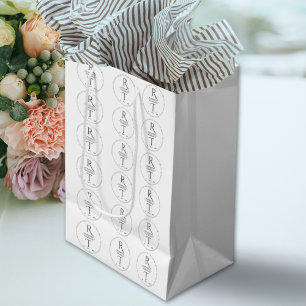 Elegant Modern White Grey Monogram Wedding Medium Gift Bag