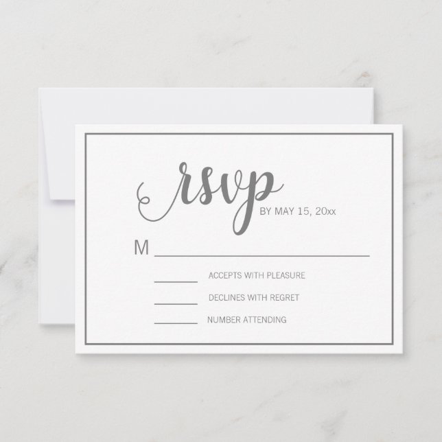 Elegant Modern White Grey Wedding RSVP Card (Front)