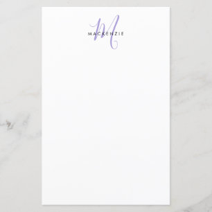 Elegant Modern White Lavender Script Monogram