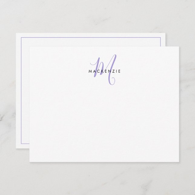 Elegant Modern White Lavender Script Monogram Card (Front/Back)
