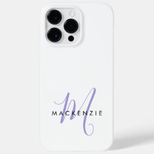 Elegant Modern White Lavender Script Monogram Case-Mate iPhone 14 Pro Max Case