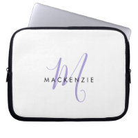 Elegant Modern White Lavender Script Monogram