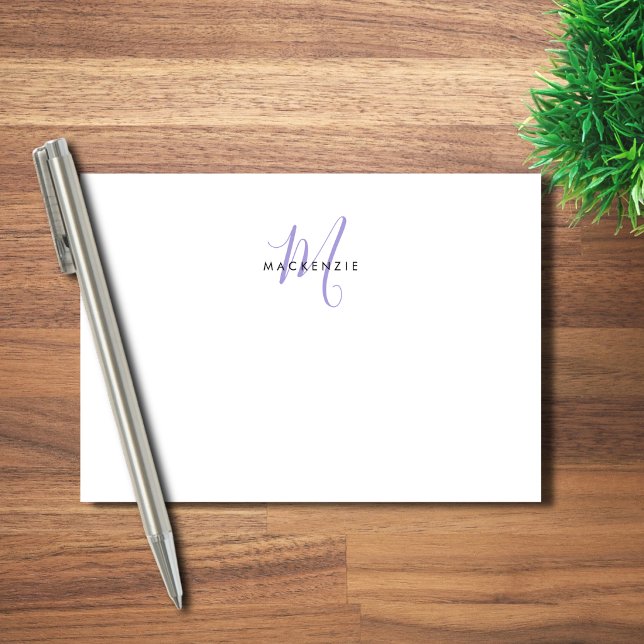 Elegant Modern White Lavender Script Monogram Post-it Notes (Creator Uploaded)