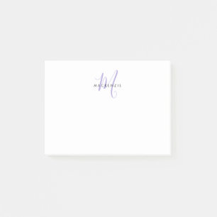 Elegant Modern White Lavender Script Monogram Post-it Notes