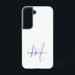 Elegant Modern White Lavender Script Monogram Samsung Galaxy Case<br><div class="desc">Elegant Modern White Lavender Script Monogram Phone Case. An elegant Lavender script monogram combined with a clean black san-serif font makes for a contemporary look.</div>