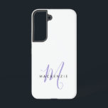Elegant Modern White Lavender Script Monogram Samsung Galaxy Case<br><div class="desc">Elegant Modern White Lavender Script Monogram Phone Case. An elegant Lavender script monogram combined with a clean black san-serif font makes for a contemporary look.</div>
