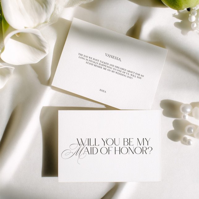 Elegant Modern White Maid of Honor Proposal Card (Elegant Modern White Maid of Honor Proposal Card)