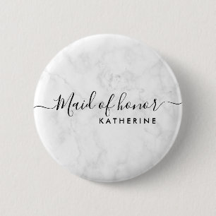 Elegant & modern white marble maid of honour 2 inch round button