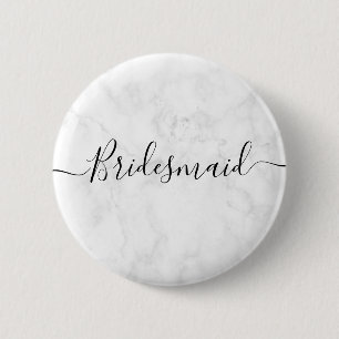 Elegant & modern white marble maid of honour 2 inch round button