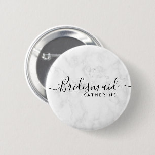 Elegant & modern white marble maid of honour 2 inch round button