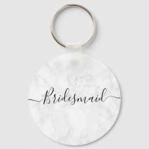 Elegant & modern white marble maid of honour keychain