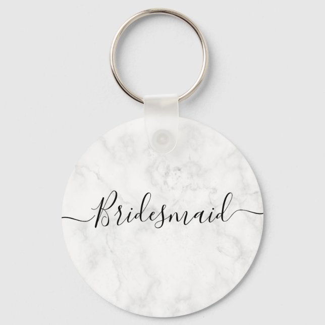 Elegant & modern white marble maid of honour keychain (Front)