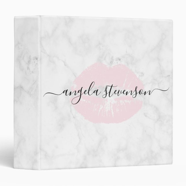 Elegant modern white marble & pink lips binder (Front/Spine)