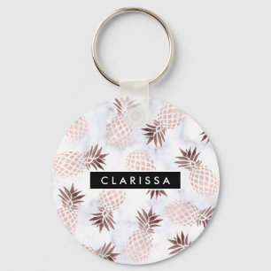 elegant modern white marble rose gold pineapple keychain