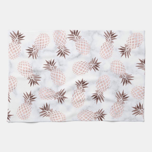 elegant modern white marble rose gold pineapple kitchen towel (Horizontal)
